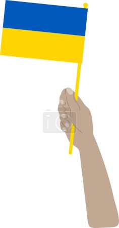 Illustration for Flag of ukraine, hand holding yellow flag, national flag of the ukraine, isolated on white background, stock vector illustration. - Royalty Free Image