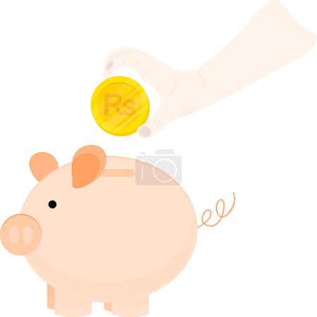 Illustration for Piggy coin with a piggy bank in the hand. - Royalty Free Image