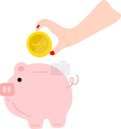 Illustration for Hand holding piggy bank and money - Royalty Free Image