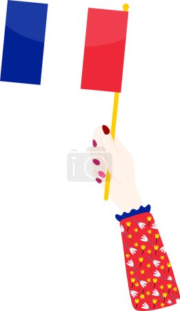 Ilustración de Bandera francesa en la mano, diseño plano - Imagen libre de derechos