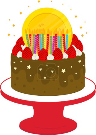 Téléchargez les illustrations : Gâteau d'anniversaire avec une bougie sur une assiette - en licence libre de droit
