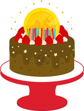 Téléchargez les illustrations : Illustration vectorielle pour joyeux anniversaire avec gâteau et bougies - en licence libre de droit
