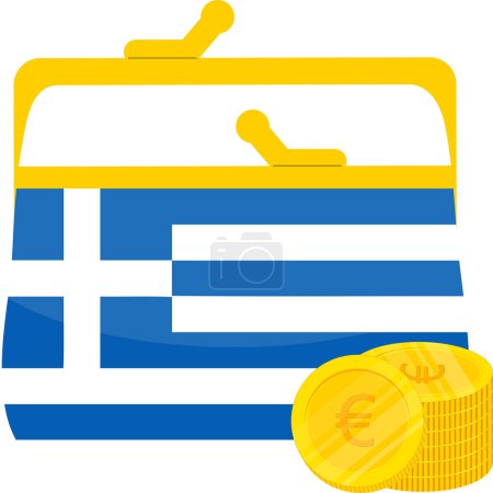 Téléchargez les illustrations : Drapeau grec avec pièce de monnaie grecque - en licence libre de droit