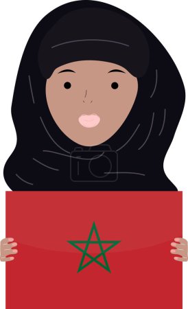 Téléchargez les illustrations : Une femme avec un drapeau dans la main du visage de la fille - en licence libre de droit