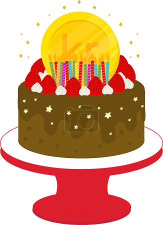 Téléchargez les illustrations : Illustration vectorielle d'un gâteau d'anniversaire avec des bougies et une bougie - en licence libre de droit