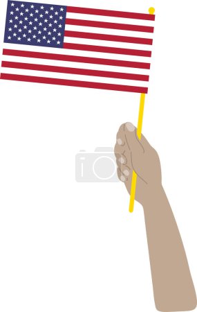 Téléchargez les illustrations : Main tenant drapeau américain vecteur illustration design - en licence libre de droit