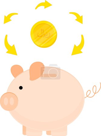 Téléchargez les illustrations : Cochon avec argent et illustration vectorielle du soleil - en licence libre de droit