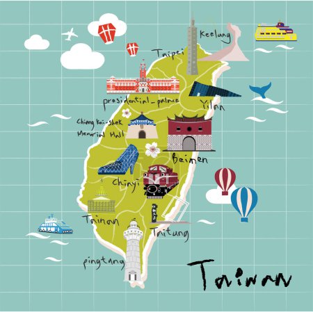 Ilustración de Mapa de taiwan, taiwan, taiwan, asia. - Imagen libre de derechos
