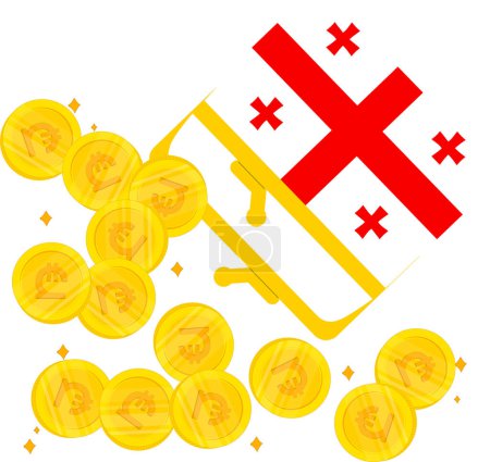 Téléchargez les illustrations : Bitcoin pièce avec drapeau en forme de croix - en licence libre de droit