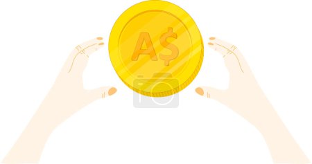 Illustration for Hand holding a golden coin with a dollar sign. - Royalty Free Image