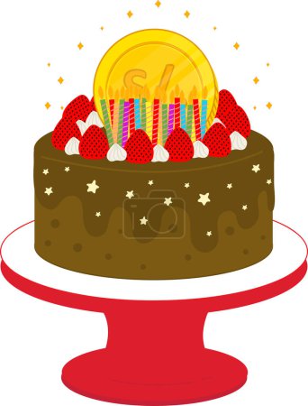 Téléchargez les illustrations : Gâteau d'anniversaire avec une bougie - en licence libre de droit