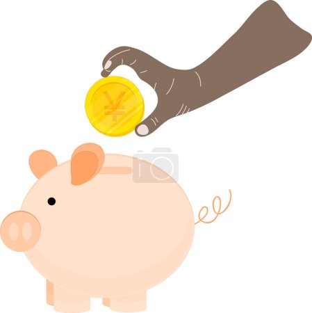 Ilustración de Vector ilustración plana de una alcancía con una moneda en la mano. aislado sobre fondo blanco. - Imagen libre de derechos