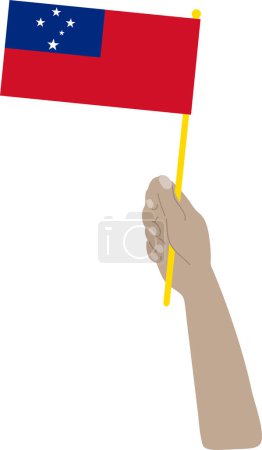 Téléchargez les illustrations : Main tenant drapeau de samoa illustration vectorielle - en licence libre de droit