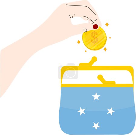 Ilustración de Moneda con bolsa de monedas y bandera. - Imagen libre de derechos