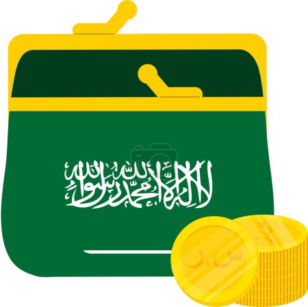 Illustration for Saudi arabia flag with golden coins, 3 d rendering isolated on white background - Royalty Free Image
