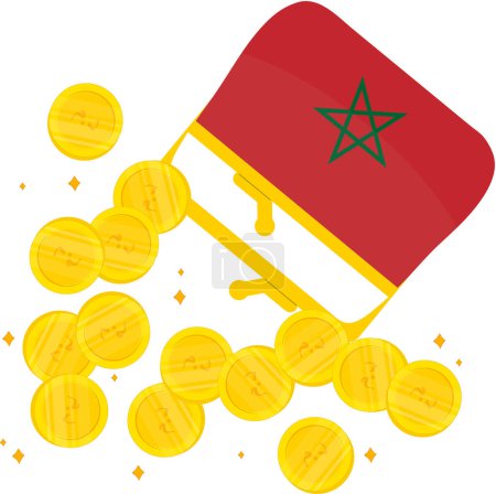 Téléchargez les illustrations : Icône vectorielle drapeau marocain en or, rouge et jaune, isolé sur blanc. - en licence libre de droit