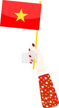 Illustration for Vietnam flag on hand, icon of hand holding flag of vietnam, vector illustration - Royalty Free Image