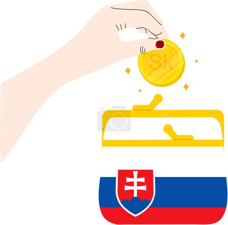 Téléchargez les illustrations : Slovaquie sac d'argent avec une pièce de monnaie - en licence libre de droit