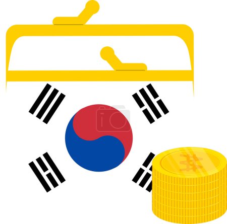 Illustration for South Korean Flag hand  drawn,South Korean won - Royalty Free Image