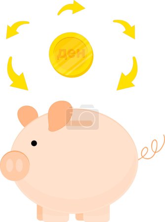 Illustration for Cartoon piggy bank with coin - Royalty Free Image