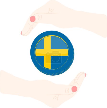 Illustration for Sweden flag on hand - Royalty Free Image