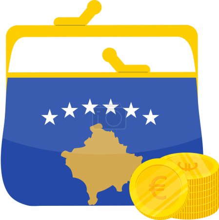 Téléchargez les illustrations : Illustration d'une longue carte fantôme du drapeau roumain avec un sac bancaire - en licence libre de droit