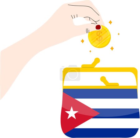 Illustration for Cuba flag with coin in a bag vector illustration design - Royalty Free Image