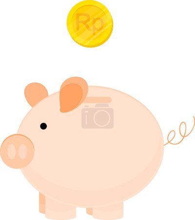Illustration for Piggy bank with coins vector flat icon. - Royalty Free Image