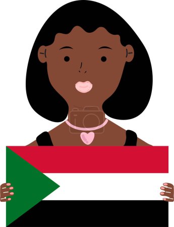 Illustration for African american woman holding a national flag of sudan, vector illustration - Royalty Free Image