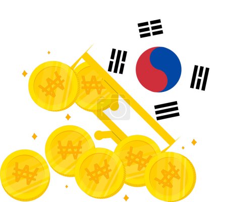Illustration for South Korean Flag hand  drawn,South Korean won - Royalty Free Image