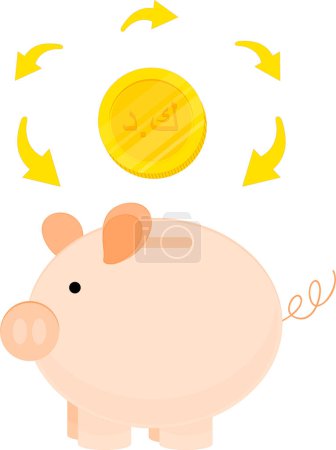 Illustration for Piggy bank with coins and arrows - Royalty Free Image