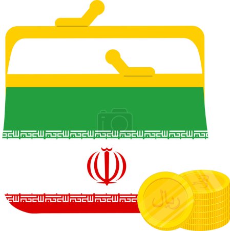 Téléchargez les illustrations : Drapeau iranien dessiné à la main, rial iranien dessiné à la main - en licence libre de droit