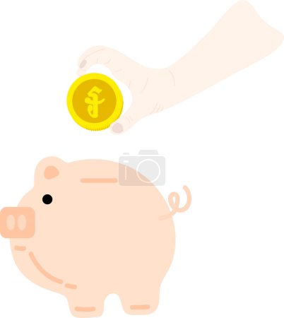 Illustration for Hand holding coin and a piggy bank. vector illustration - Royalty Free Image