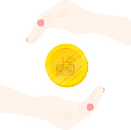 Téléchargez les illustrations : Main avec pièce de monnaie. illustration vectorielle d'une main d'argent - en licence libre de droit