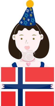 Téléchargez les illustrations : Personnage de dessin animé de la femme avec le drapeau national - en licence libre de droit