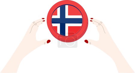 Téléchargez les illustrations : Main féminine tenant un drapeau avec iceland - en licence libre de droit