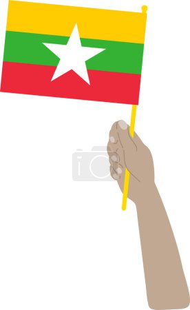 Ilustración de Bandera de myanmar en una mano - Imagen libre de derechos
