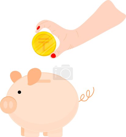 Téléchargez les illustrations : Cochon avec monnaie et pièces - en licence libre de droit