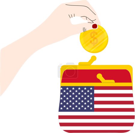 Téléchargez les illustrations : Drapeau américain dessiné à la main, Dollar américain dessiné à la main - en licence libre de droit