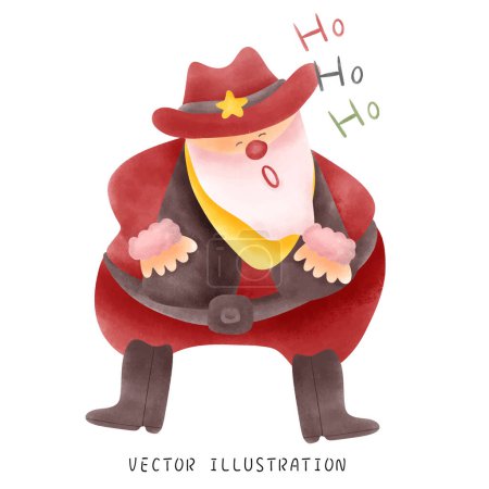 Ilustración de Western Christmas Series con Cowboy Santa Claus - Imagen libre de derechos