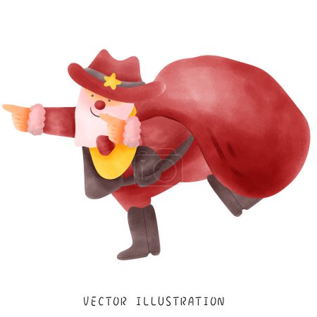 Illustration for Cute Cowboy Santa Claus in Western Style - Royalty Free Image