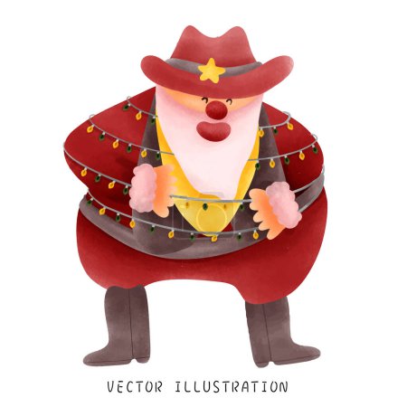 Illustration for Cowboy Santa Claus in a Western Outfit - Royalty Free Image