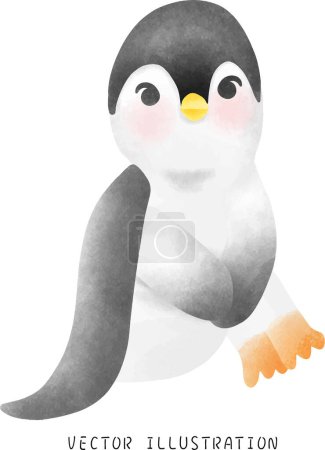 Illustration for Adorable Penguin Delight: Cute Hand-Drawn Watercolor Illustration for Winter Fun - Royalty Free Image