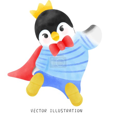 Ilustración de Lindo pingüino en estilo acuarela saltando y girando - Imagen libre de derechos