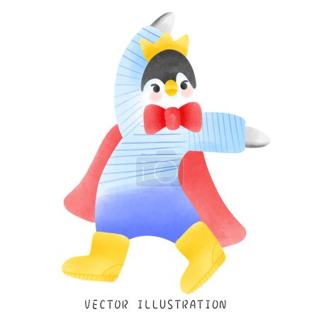 Ilustración de Lindo pingüino en estilo acuarela saltando y girando - Imagen libre de derechos