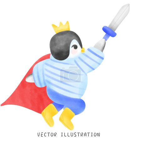 Téléchargez les illustrations : Mignon pingouin dans le style aquarelle saut et filature - en licence libre de droit