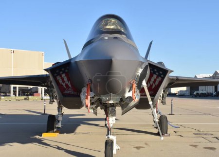 Photo for Tucson, USA - March 4, 2021: A U.S. Air Force F-35 Joint Strike Fighter (Lightning II) jet at Davis Monthan Air Force Base. This F-35 is assigned to Hill Air Force Base. - Royalty Free Image