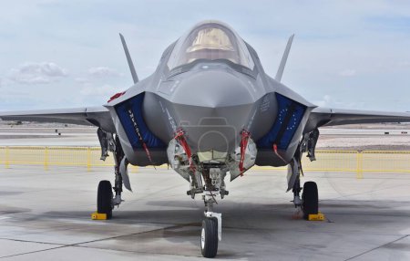 Photo for Yuma, USA - March 11, 2023: A Marine Corps F-35B Joint Strike Fighter (Lightning II). This STOVL F-35 belongs to VMX-1, assigned to MCAS Yuma. - Royalty Free Image
