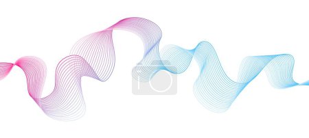 Téléchargez les illustrations : Onde sonore abstraite isolée sur fond blanc. Illustration vectorielle d'une onde linéaire violet-bleu. Élément design. Onde sonore dynamique.Une onde avec des lignes créées avec l'outil Blend Tool. - en licence libre de droit
