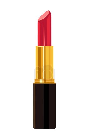 Illustration for Lipstick isolated on white background.Red lipstick in a black tube with gold trim on a white background. Vector illustration - Royalty Free Image